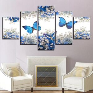 Flower & Butterfly - Animal 5 Panel Canvas Art Wall Decor
