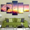 Flower Dandelion In Sunset - Nature 5 Panel Canvas Art Wall Decor