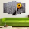 Flower Growing On A Crack In Old Asphalt Pavement - Nature 5 Panel Canvas Art Wall Decor