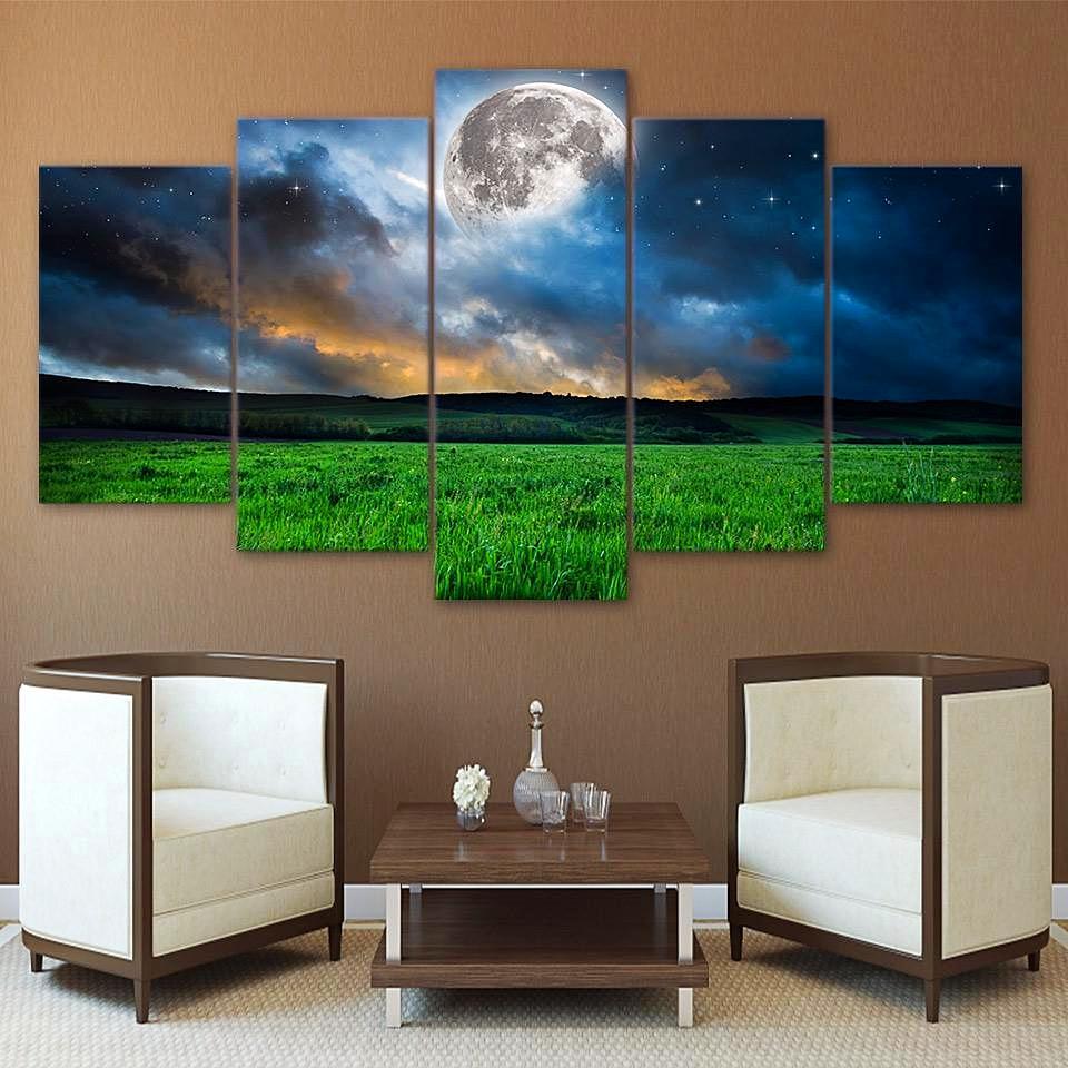 Flower Moon Night Fantasy Dream - Space Universe 5 Panel Canvas Art Wall Decor Flower Moon Night Fantasy Dream - Space Universe 5 Panel Canvas Art Wall Decor