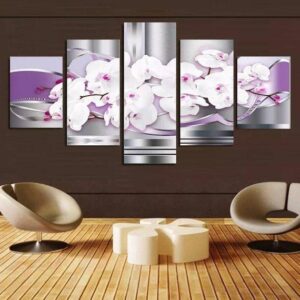 Flower Orchid Floral Large - Nature 5 Panel Canvas Art Wall Decor