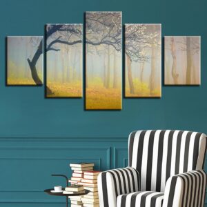 Flower Tree Forest - Nature 5 Panel Canvas Art Wall Decor