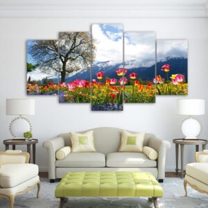 Flower sky tree - Nature 5 Panel Canvas Art Wall Decor