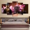 Flower with Buddha Statue 01 - Religion 5 Panel Canvas Art Wall Decor