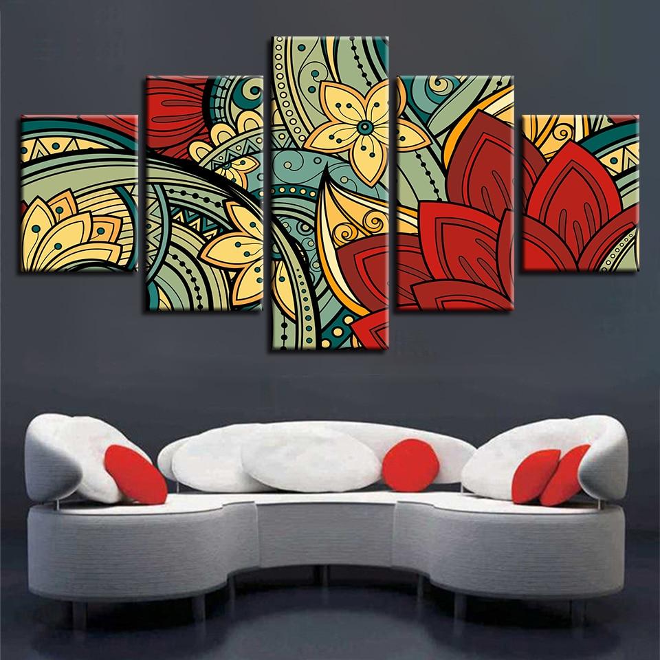 Flowers - Abstract 5 Panel Canvas Art Wall Decor Flowers - Abstract 5 Panel Canvas Art Wall Decor