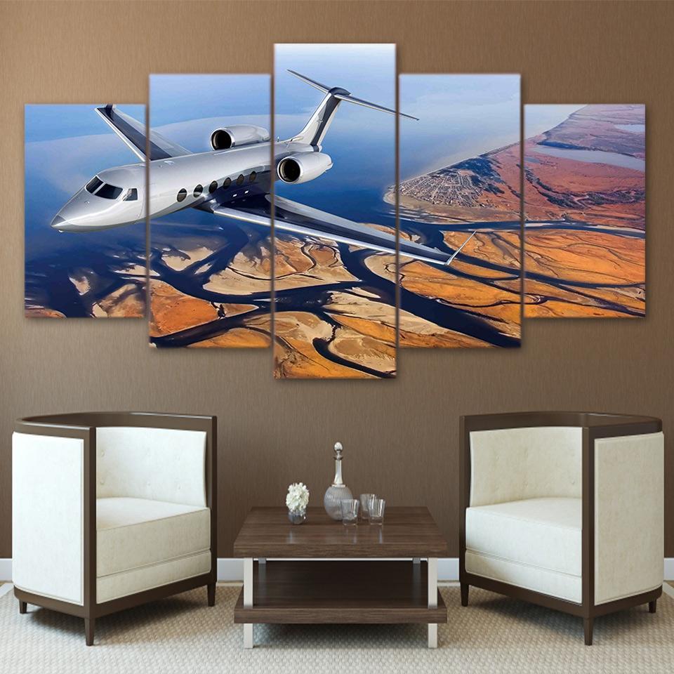 Flying Aircraft River Scenery - Airplane 5 Panel Canvas Art Wall Decor Flying Aircraft River Scenery - Airplane 5 Panel Canvas Art Wall Decor