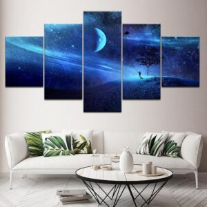 Flying Kite Starry Night Fantasy - Abstract 5 Panel Canvas Art Wall Decor