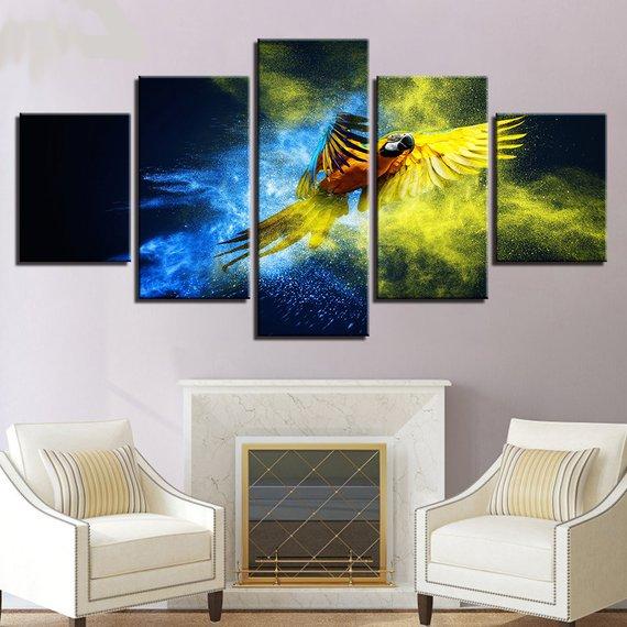 Flying Parrot 02 - Animal 5 Panel Canvas Art Wall Decor Flying Parrot 02 - Animal 5 Panel Canvas Art Wall Decor