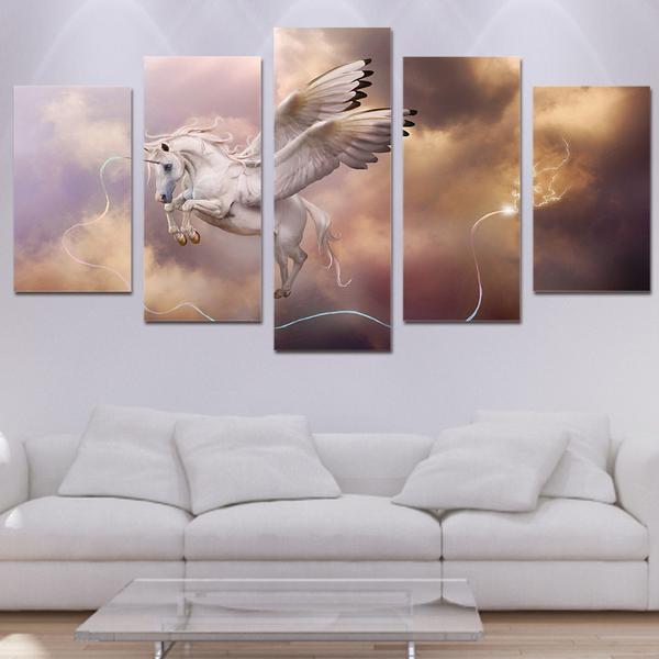 Flying Unicorn - Abstract Animal 5 Panel Canvas Art Wall Decor Flying Unicorn - Abstract Animal 5 Panel Canvas Art Wall Decor
