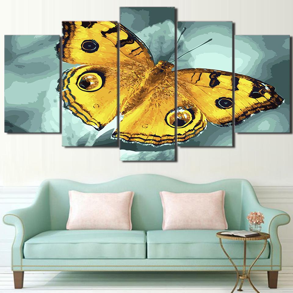 Flying Yellow Butterfly - Animal 5 Panel Canvas Art Wall Decor Flying Yellow Butterfly - Animal 5 Panel Canvas Art Wall Decor