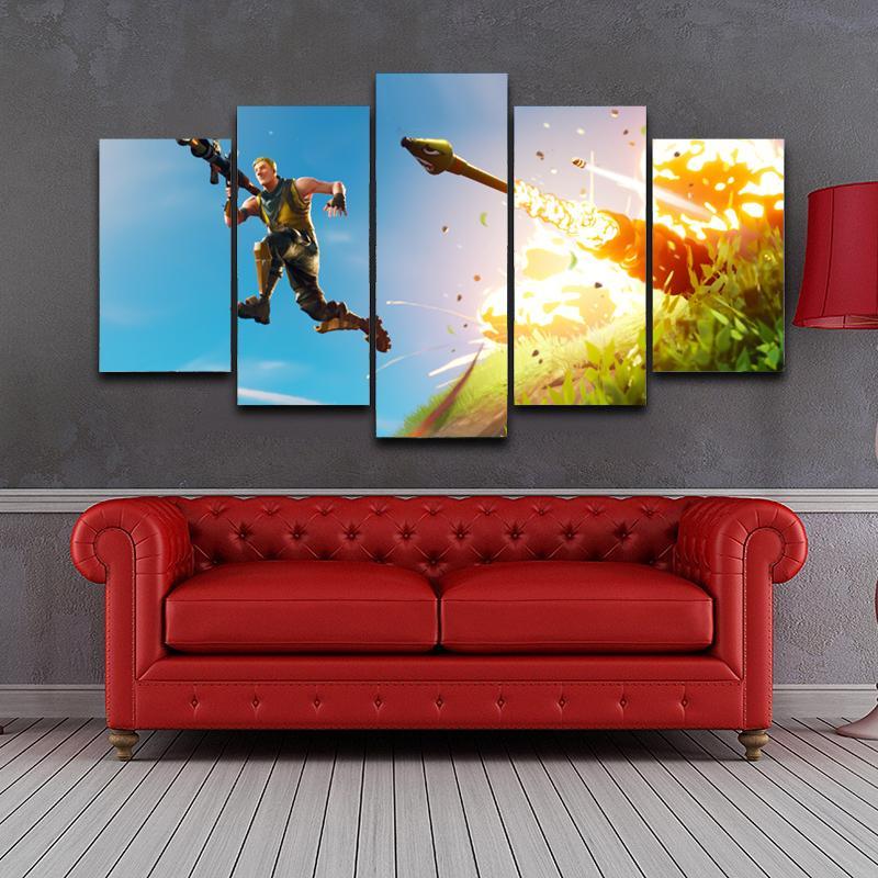 Fn Rockets 2018 - Gaming 5 Panel Canvas Art Wall Decor Fn Rockets 2018 - Gaming 5 Panel Canvas Art Wall Decor