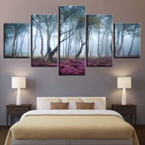 Foggy Forest Landscape - Nature 5 Panel Canvas Art Wall Decor