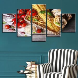 Food Garlic Cherry Tomatoes - Kitchen 5 Panel Canvas Art Wall Decor