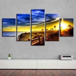 Footpath And Tree Sunset Sunshine - Nature 5 Panel Canvas Art Wall Decor