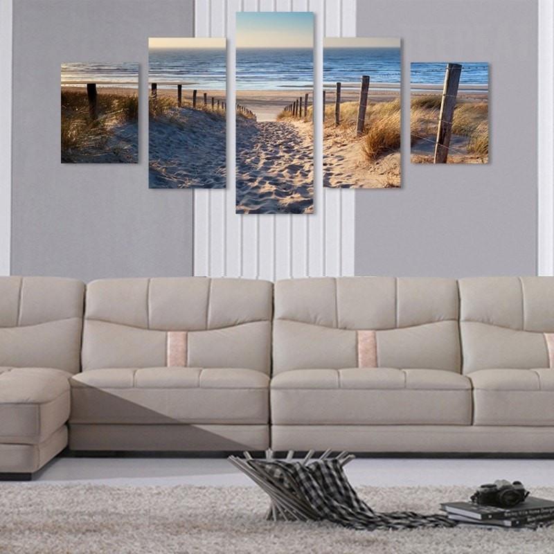 Footprints In The Sand Seaview Scenery - Nature 5 Panel Canvas Art Wall Decor Footprints In The Sand Seaview Scenery - Nature 5 Panel Canvas Art Wall Decor
