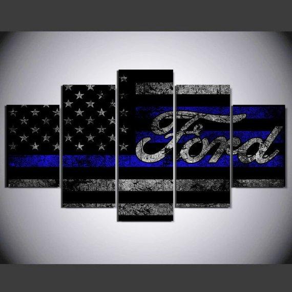 Ford Blue Flag Rustic 2 - Abstract 5 Panel Canvas Art Wall Decor Ford Blue Flag Rustic 2 - Abstract 5 Panel Canvas Art Wall Decor