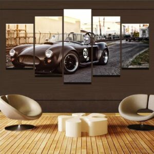 Ford Mustang Retro Black Sport Car & Motor - 5 Panel Canvas Art Wall Decor