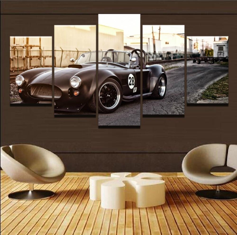 Ford Mustang Retro Black Sport Car & Motor - 5 Panel Canvas Art Wall Decor Ford Mustang Retro Black Sport Car & Motor - 5 Panel Canvas Art Wall Decor