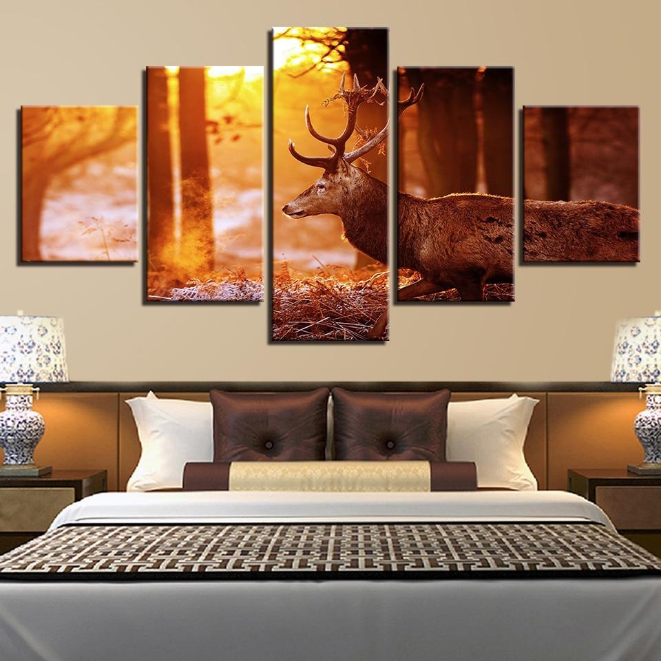 Forest And Deer - Animal 5 Panel Canvas Art Wall Decor Forest And Deer - Animal 5 Panel Canvas Art Wall Decor