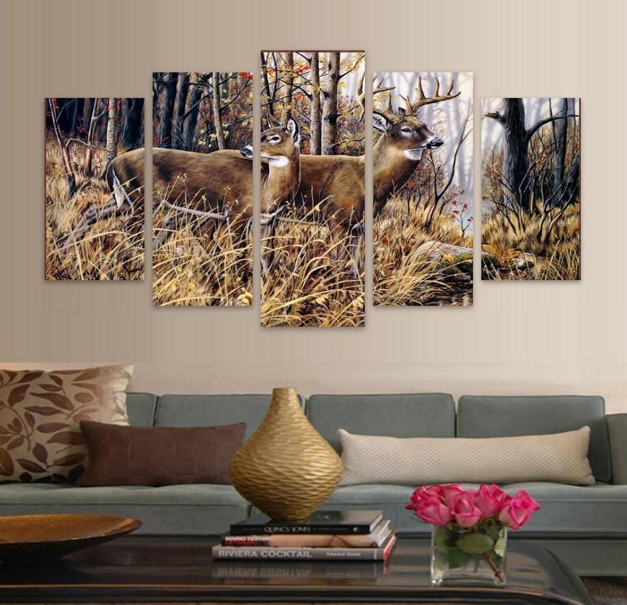Forest Animal Deer Landscape - Animal 5 Panel Canvas Art Wall Decor Forest Animal Deer Landscape - Animal 5 Panel Canvas Art Wall Decor