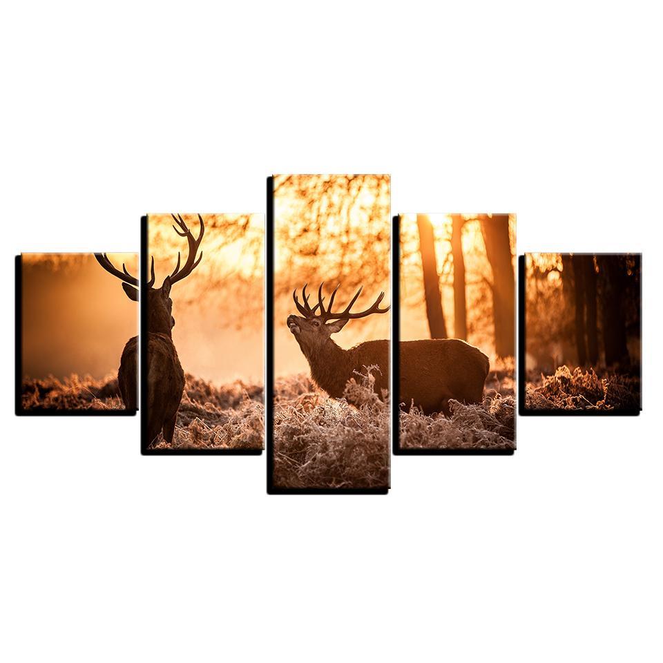 Forest Animal Deer - Animal 5 Panel Canvas Art Wall Decor Forest Animal Deer - Animal 5 Panel Canvas Art Wall Decor