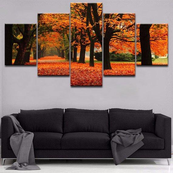 Forest Autumn 4 - Nature 5 Panel Canvas Art Wall Decor Forest Autumn 4 - Nature 5 Panel Canvas Art Wall Decor