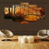 Forest Bridge In Fall - Nature 5 Panel Canvas Art Wall Decor