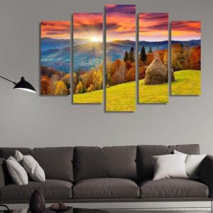 Forest Edge Bright Scene Let Go - Nature 5 Panel Canvas Art Wall Decor