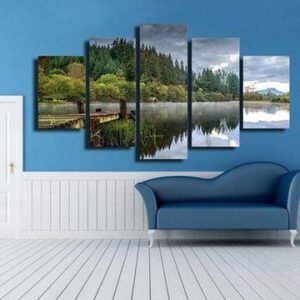 Forest Fishing Dock - Nature 5 Panel Canvas Art Wall Decor