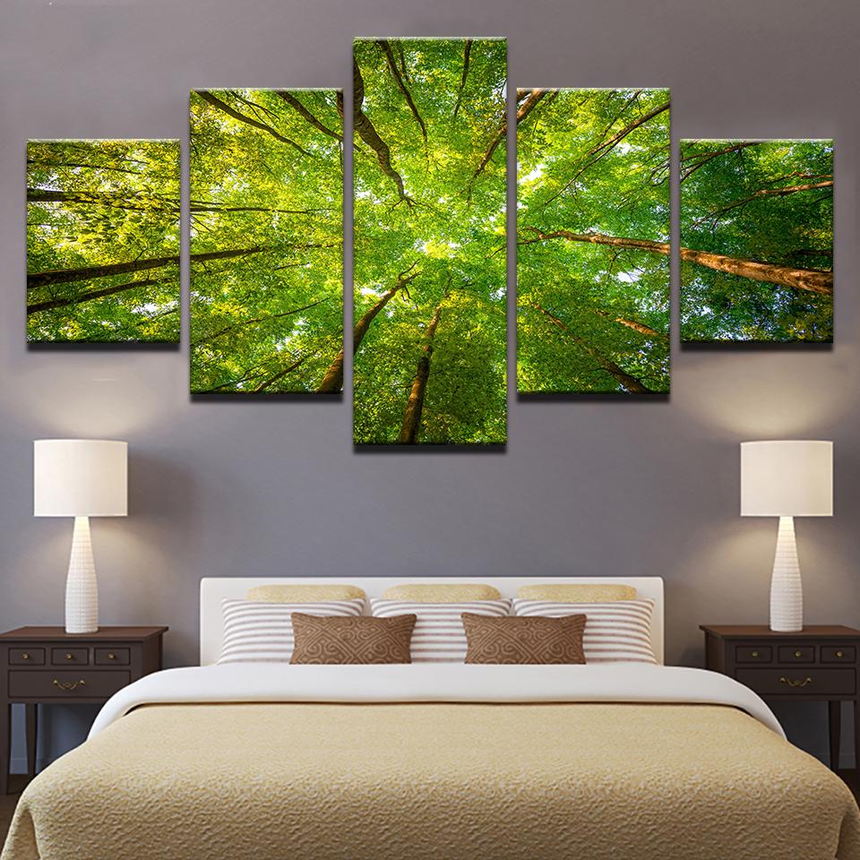 Forest Green Trees Sunshine - Nature 5 Panel Canvas Art Wall Decor Forest Green Trees Sunshine - Nature 5 Panel Canvas Art Wall Decor