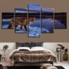 Forest Lake And Animal Wolf Night - Animal 5 Panel Canvas Art Wall Decor