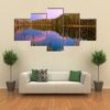 Forest Lake At Amazing Sunrise - Nature 5 Panel Canvas Art Wall Decor