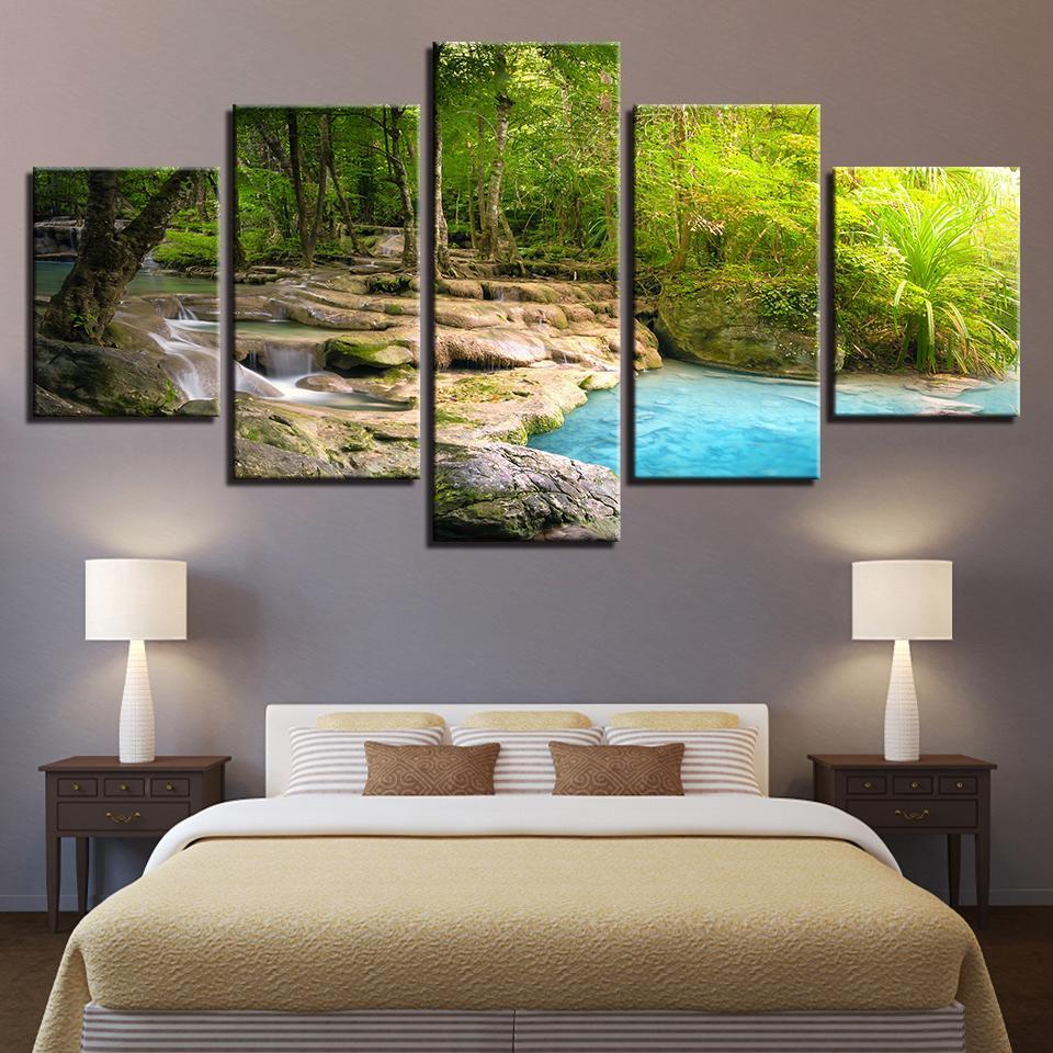 Forest Lake Flowing Water - Natural 5 Panel Canvas Art Wall Decor Forest Lake Flowing Water - Natural 5 Panel Canvas Art Wall Decor