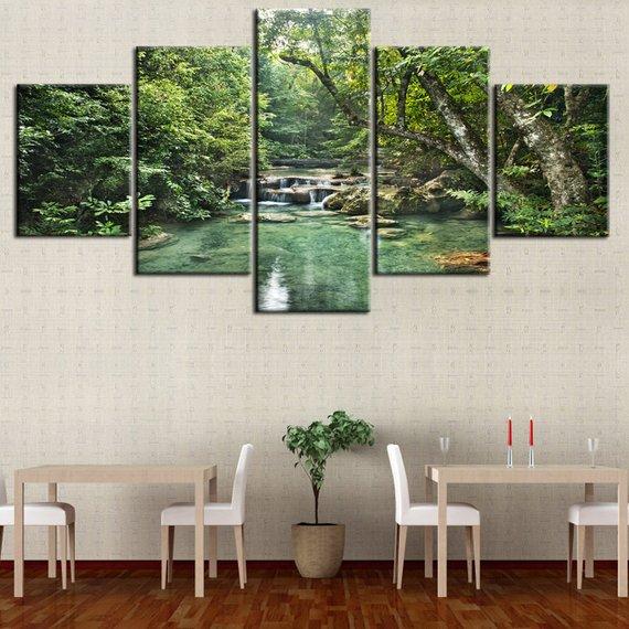 Forest Lake Landscape 2 - Nature 5 Panel Canvas Art Wall Decor Forest Lake Landscape 2 - Nature 5 Panel Canvas Art Wall Decor