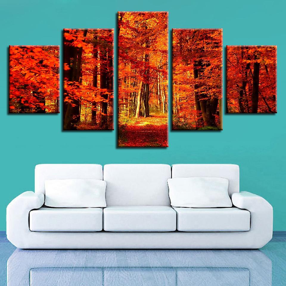 Forest Maple Tree 1 - Nature 5 Panel Canvas Art Wall Decor Forest Maple Tree 1 - Nature 5 Panel Canvas Art Wall Decor