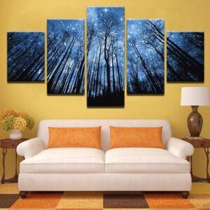 Forest Night Landscape - Nature 5 Panel Canvas Art Wall Decor