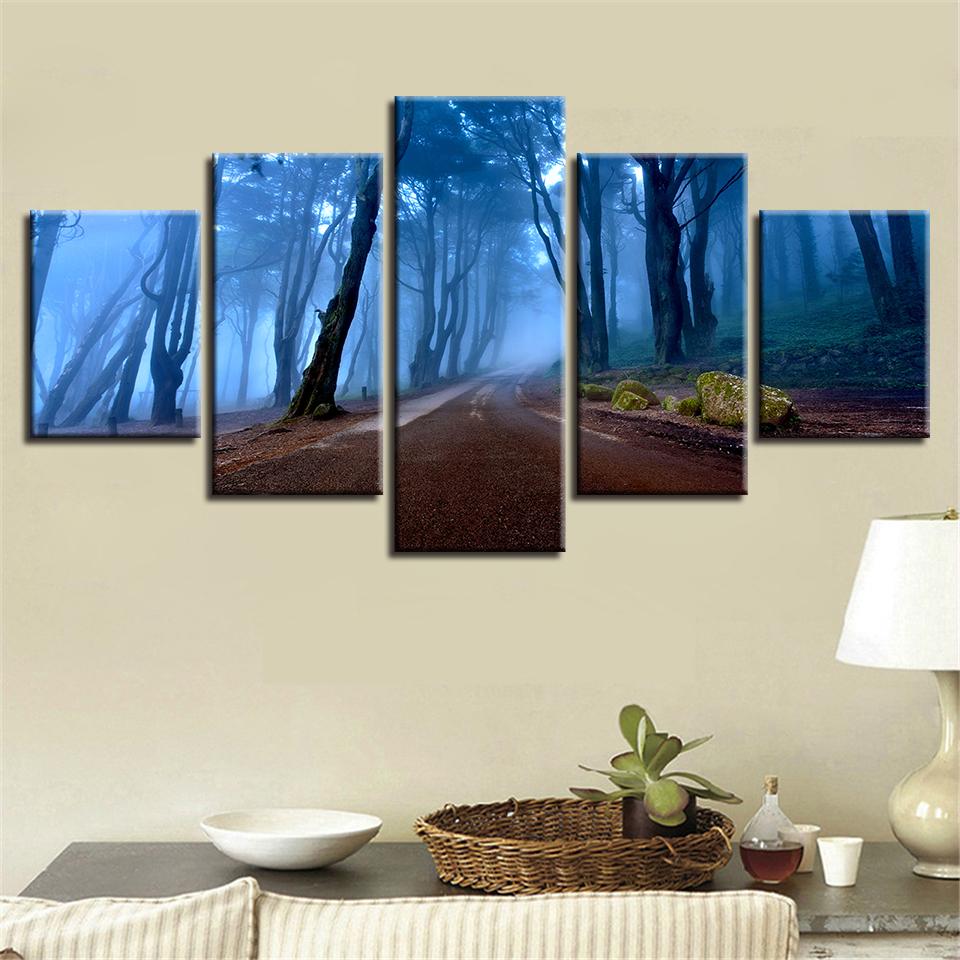 Forest Night - Nature 5 Panel Canvas Art Wall Decor Forest Night - Nature 5 Panel Canvas Art Wall Decor