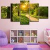 Forest Path Way Trees Landscape - Nature 5 Panel Canvas Art Wall Decor