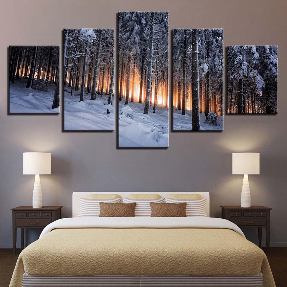 Forest Snow 2 - Nature 5 Panel Canvas Art Wall Decor Forest Snow 2 - Nature 5 Panel Canvas Art Wall Decor