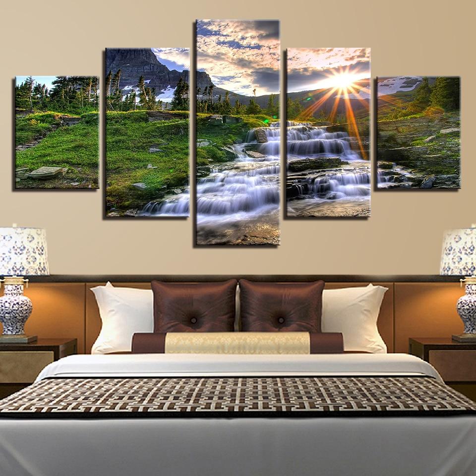 Forest Waterfall 11 - Nature 5 Panel Canvas Art Wall Decor Forest Waterfall 11 - Nature 5 Panel Canvas Art Wall Decor