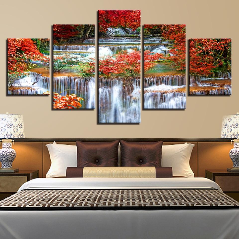 Forest Waterfall 13 - Nature 5 Panel Canvas Art Wall Decor Forest Waterfall 13 - Nature 5 Panel Canvas Art Wall Decor