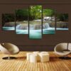 Forest Waterfall Beautiful River - Nature 5 Panel Canvas Art Wall Decor