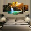 Forest Waterfall - Nature 5 Panel Canvas Art Wall Decor