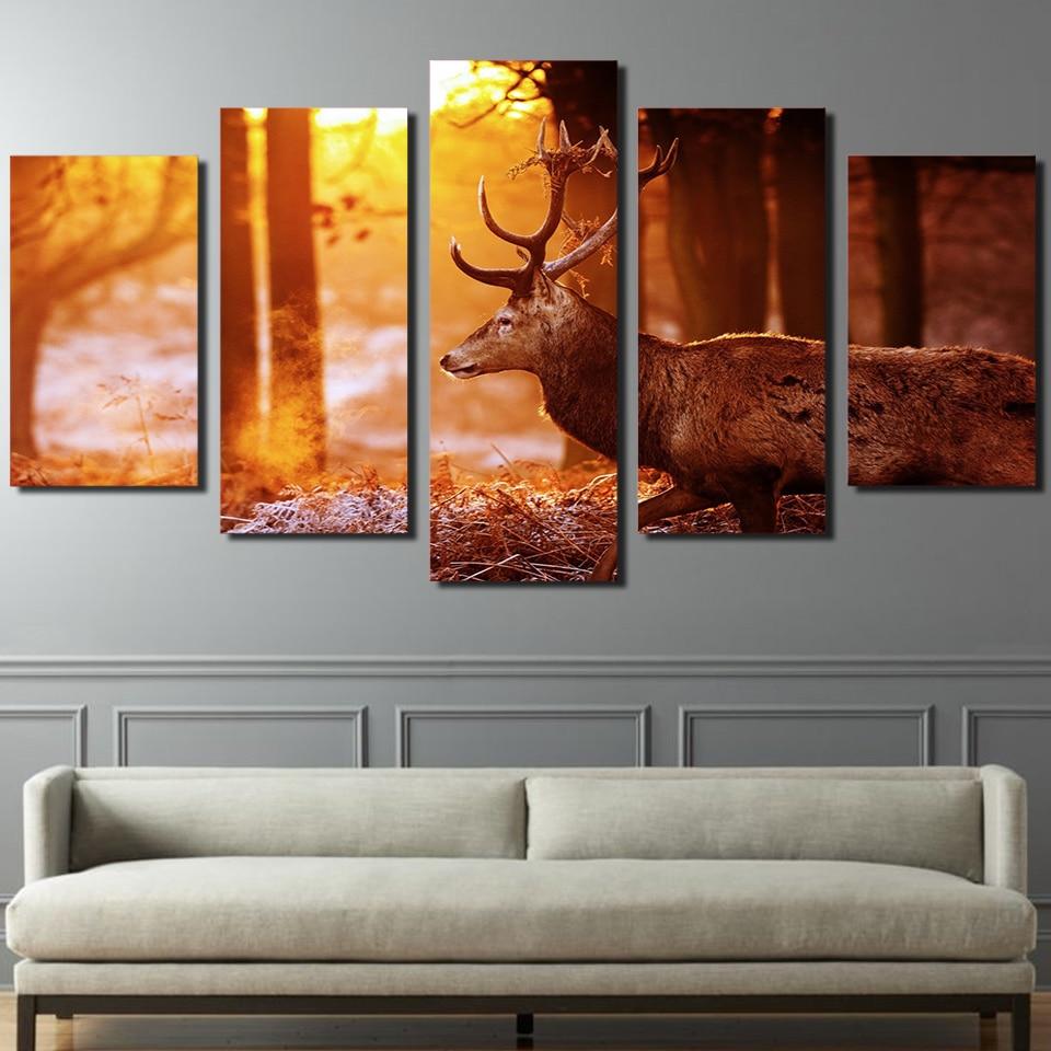 Forest deer - Animal 5 Panel Canvas Art Wall Decor Forest deer - Animal 5 Panel Canvas Art Wall Decor