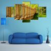 Forged Fence With Stone Pillars On Green Slope - Nature 5 Panel Canvas Art Wall Decor