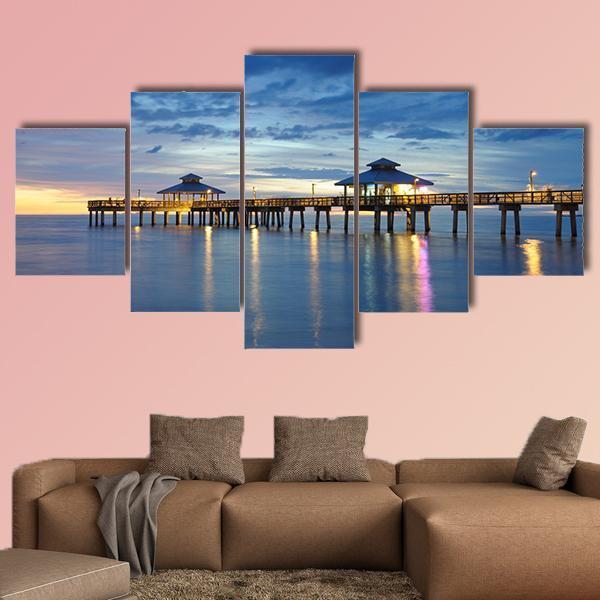 Fort Myers Pier At Sunset In Florida - Nature 5 Panel Canvas Art Wall Decor Fort Myers Pier At Sunset In Florida - Nature 5 Panel Canvas Art Wall Decor