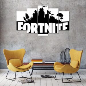 Fortnite Battle Royale Black & White - Gaming 5 Panel Canvas Art Wall Decor