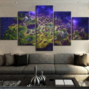 Fortnite Map - Gaming 5 Panel Canvas Art Wall Decor