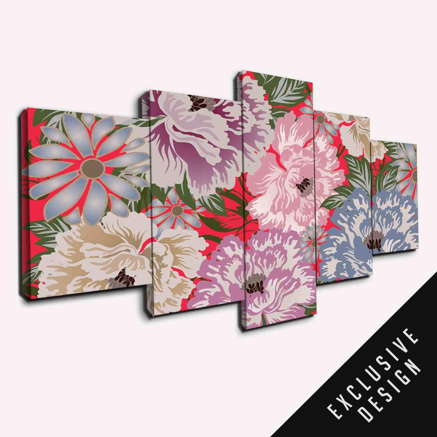 Fortune Rich Peony - Abstract 5 Panel Canvas Art Wall Decor Fortune Rich Peony - Abstract 5 Panel Canvas Art Wall Decor