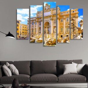Fountain Di Trevi In Rome Italy - Nature 5 Panel Canvas Art Wall Decor